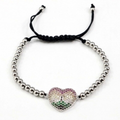 Stainless steel beads adjustable copper inlaid zircon  bracelet wholesale