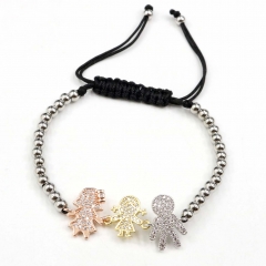 Stainless steel beads adjustable copper inlaid zircon  bracelet wholesale