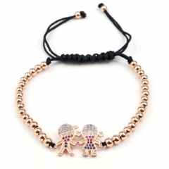 Stainless steel beads adjustable copper inlaid zircon  bracelet wholesale