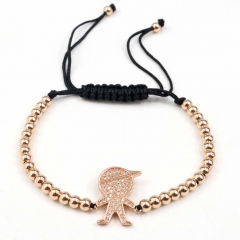 Stainless steel beads adjustable copper inlaid zircon  bracelet wholesale