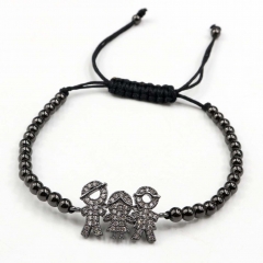 Stainless steel beads adjustable copper inlaid zircon  bracelet wholesale