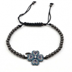 Stainless steel beads adjustable copper inlaid zircon  bracelet wholesale