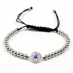 Stainless steel beads adjustable copper inlaid zircon  bracelet wholesale