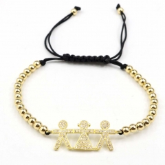 Stainless steel beads adjustable copper inlaid zircon  bracelet wholesale