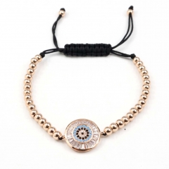 Stainless steel beads adjustable copper inlaid zircon  bracelet wholesale