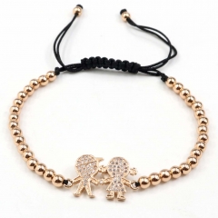 Stainless steel beads adjustable copper inlaid zircon  bracelet wholesale