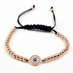 Stainless steel beads adjustable copper inlaid zircon  bracelet wholesale