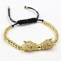 Stainless steel beads adjustable copper inlaid zircon  bracelet wholesale