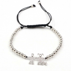 Stainless steel beads adjustable copper inlaid zircon  bracelet wholesale