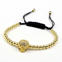 Stainless steel beads adjustable copper inlaid zircon  bracelet wholesale