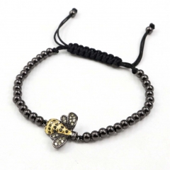 Stainless steel beads adjustable copper inlaid zircon  bracelet wholesale