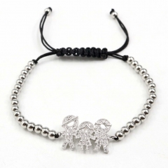Stainless steel beads adjustable copper inlaid zircon  bracelet wholesale