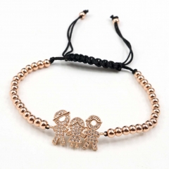 Stainless steel beads adjustable copper inlaid zircon  bracelet wholesale