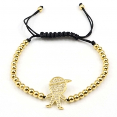 Stainless steel beads adjustable copper inlaid zircon  bracelet wholesale