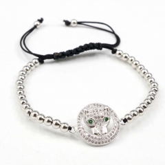 Stainless steel beads adjustable copper inlaid zircon  bracelet wholesale