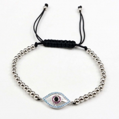 Stainless steel beads adjustable copper inlaid zircon  bracelet wholesale