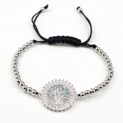 Stainless steel beads adjustable copper inlaid zircon  bracelet wholesale
