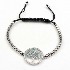 Stainless steel beads adjustable copper inlaid zircon  bracelet wholesale