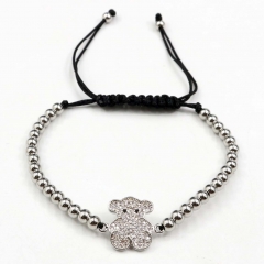 Stainless steel beads adjustable copper inlaid zircon  bracelet wholesale