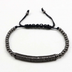Stainless steel beads adjustable copper inlaid zircon  bracelet wholesale