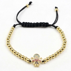 Stainless steel beads adjustable copper inlaid zircon  bracelet wholesale