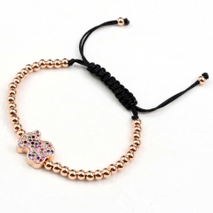 Stainless steel beads adjustable copper inlaid zircon  bracelet wholesale