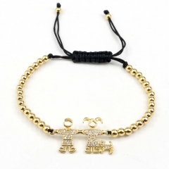 Stainless steel beads adjustable copper inlaid zircon  bracelet wholesale