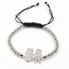 Stainless steel beads adjustable copper inlaid zircon  bracelet wholesale