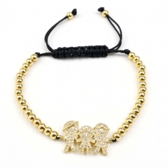 Stainless steel beads adjustable copper inlaid zircon  bracelet wholesale