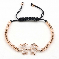 Stainless steel beads adjustable copper inlaid zircon  bracelet wholesale