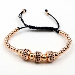 Stainless steel beads adjustable copper inlaid zircon  bracelet wholesale