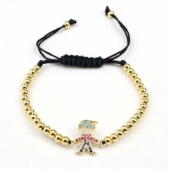 Stainless steel beads adjustable copper inlaid zircon  bracelet wholesale