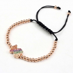 Stainless steel beads adjustable copper inlaid zircon  bracelet wholesale