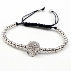 Stainless steel beads adjustable copper inlaid zircon  bracelet wholesale