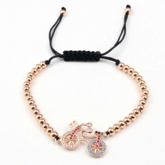 Stainless steel beads adjustable copper inlaid zircon  bracelet wholesale