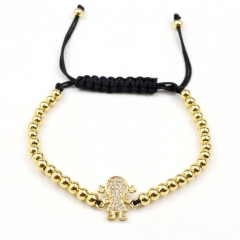 Stainless steel beads adjustable copper inlaid zircon  bracelet wholesale
