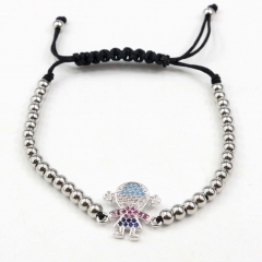 Stainless steel beads adjustable copper inlaid zircon  bracelet wholesale