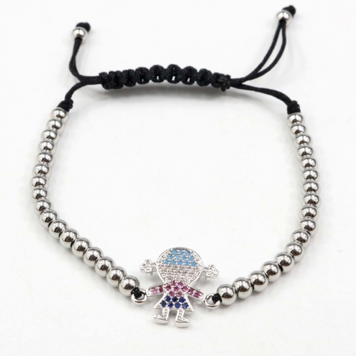 Stainless steel beads adjustable copper inlaid zircon  bracelet wholesale