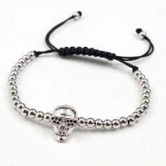 Stainless steel beads adjustable copper inlaid zircon  bracelet wholesale