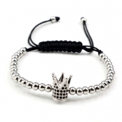 Stainless steel beads adjustable copper inlaid zircon  bracelet wholesale