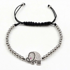 Stainless steel beads adjustable copper inlaid zircon  bracelet wholesale