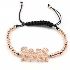 Stainless steel beads adjustable copper inlaid zircon  bracelet wholesale