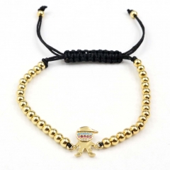 Stainless steel beads adjustable copper inlaid zircon  bracelet wholesale