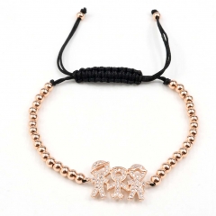 Stainless steel beads adjustable copper inlaid zircon  bracelet wholesale