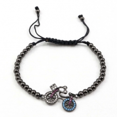 Stainless steel beads adjustable copper inlaid zircon  bracelet wholesale