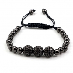 Stainless steel beads adjustable copper inlaid zircon  bracelet wholesale