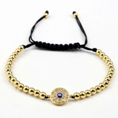 Stainless steel beads adjustable copper inlaid zircon  bracelet wholesale