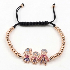 Stainless steel beads adjustable copper inlaid zircon  bracelet wholesale