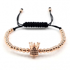 Stainless steel beads adjustable copper inlaid zircon  bracelet wholesale