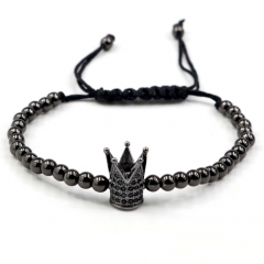 Stainless steel beads adjustable copper inlaid zircon  bracelet wholesale